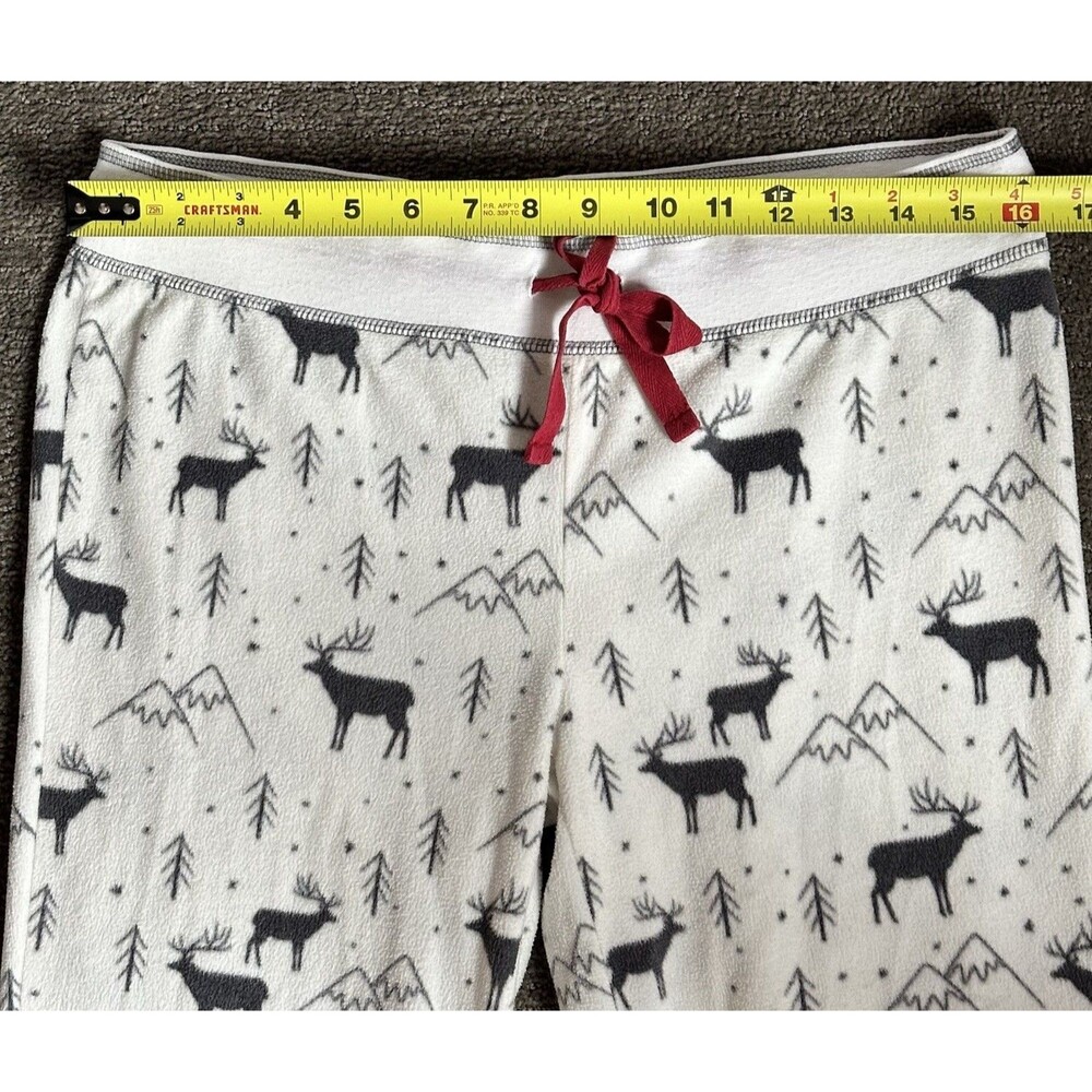 PJ Salvage Fleece Top Pajamas White Moose Winter Outdoors Long Sleeve Sz M - Picture 10 of 14